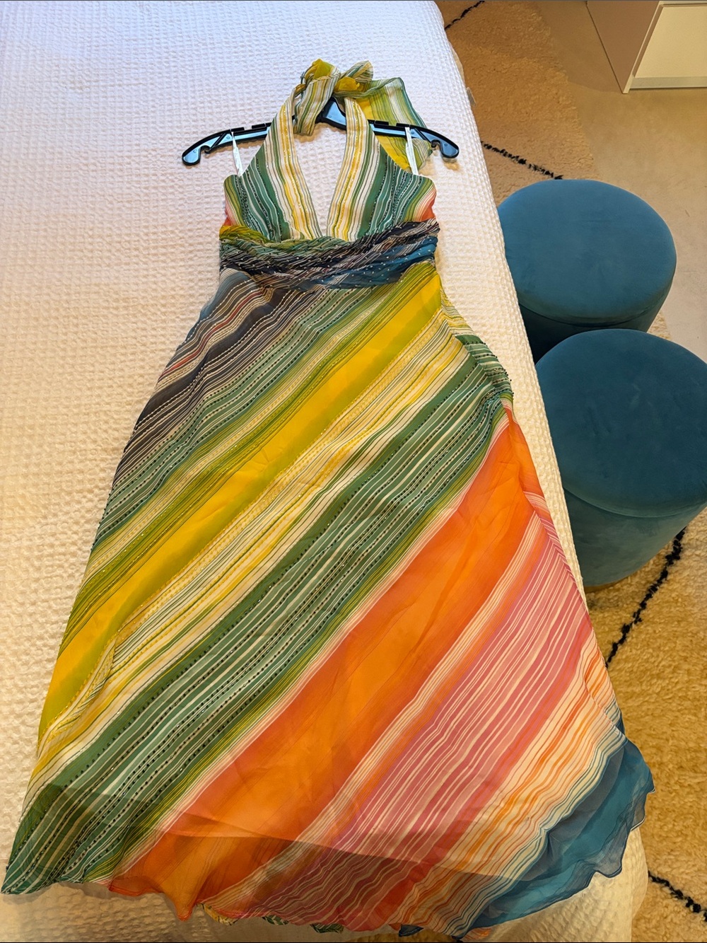 Multicolor Striped Halter Maxi Dress